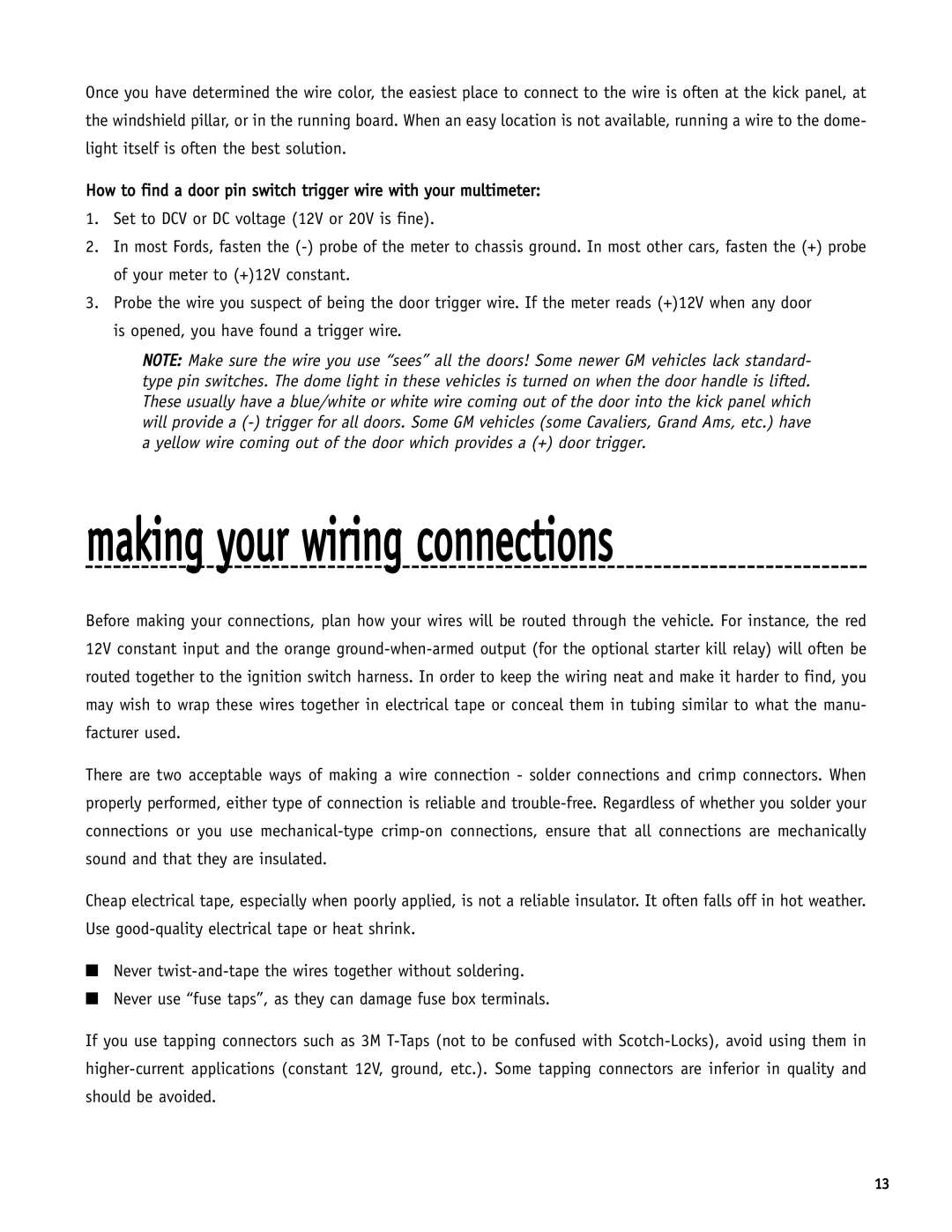 Directed Electronics SR6000 manual Making your wiring connections 