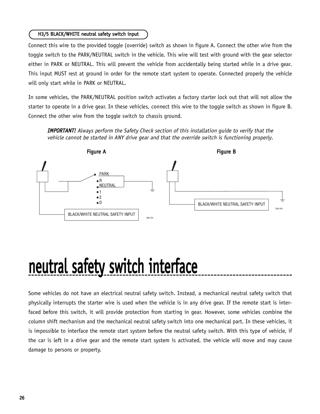 Directed Electronics SR6000 manual Neutral safety switch interface, Figure a 