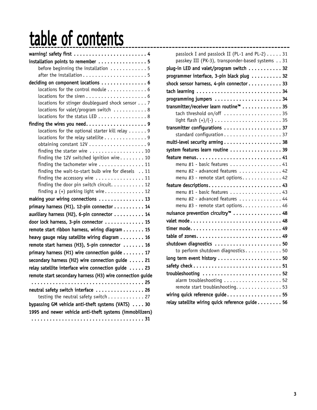 Directed Electronics SR6000 manual Table of contents 