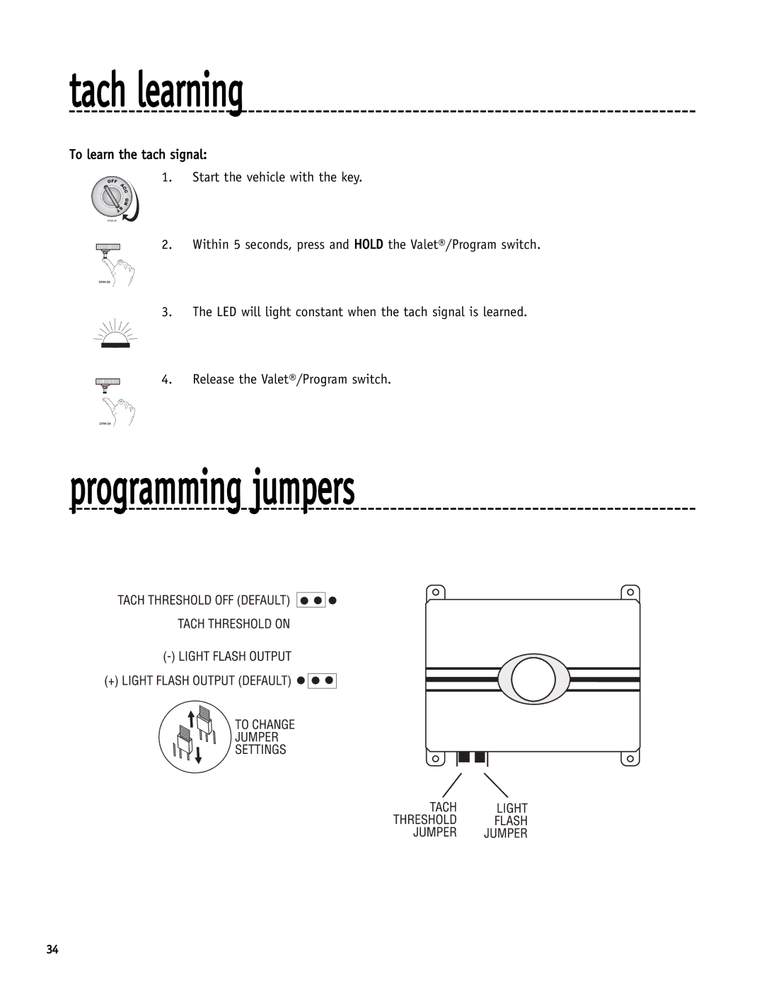 Directed Electronics SR6000 manual Tach learning, Programming jumpers 