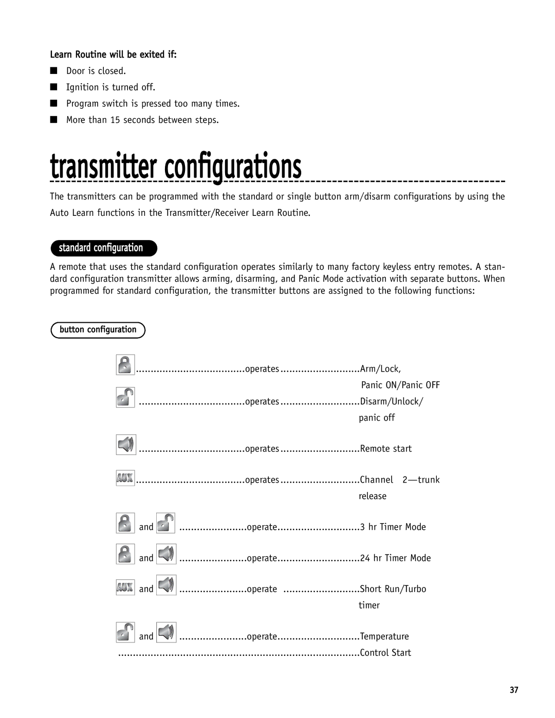 Directed Electronics SR6000 manual Transmitter configurations, Standard configuration 