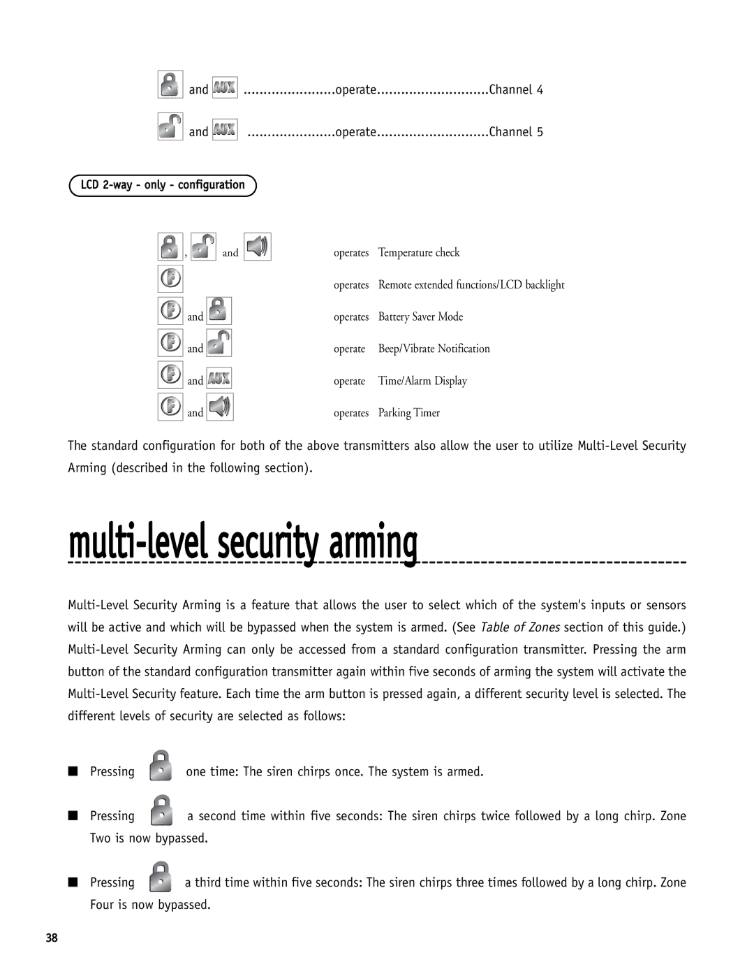 Directed Electronics SR6000 manual Multi-level security arming, Pressing 