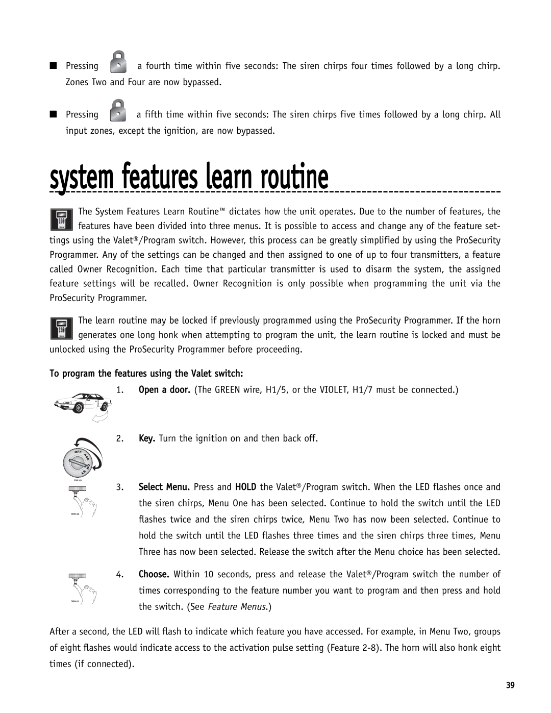 Directed Electronics SR6000 manual System features learn routine 