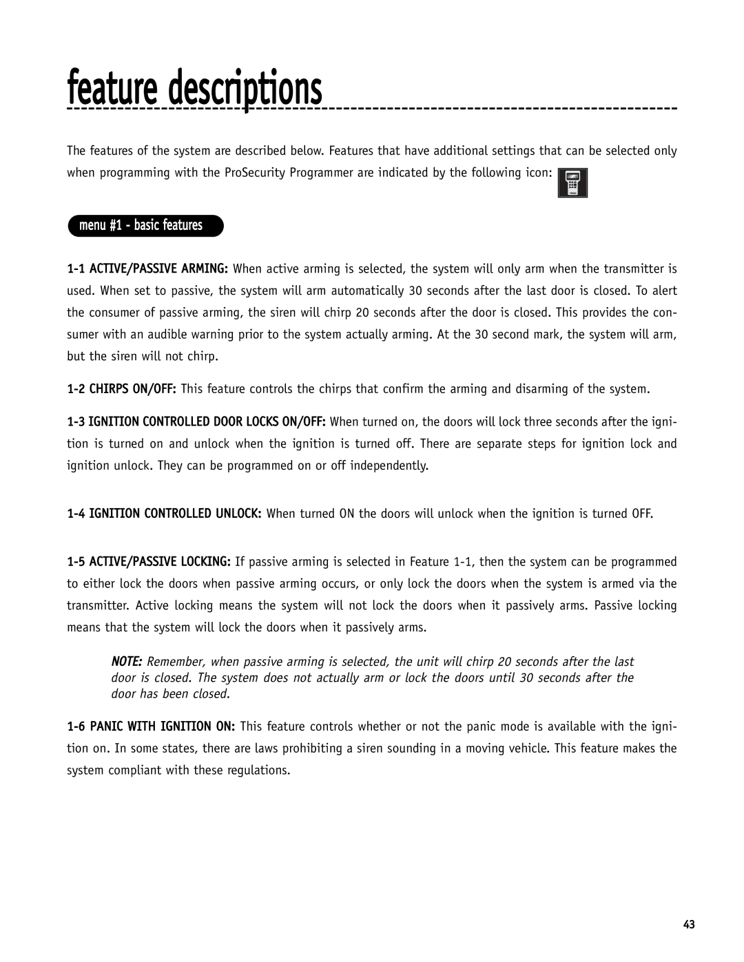 Directed Electronics SR6000 manual Feature descriptions 