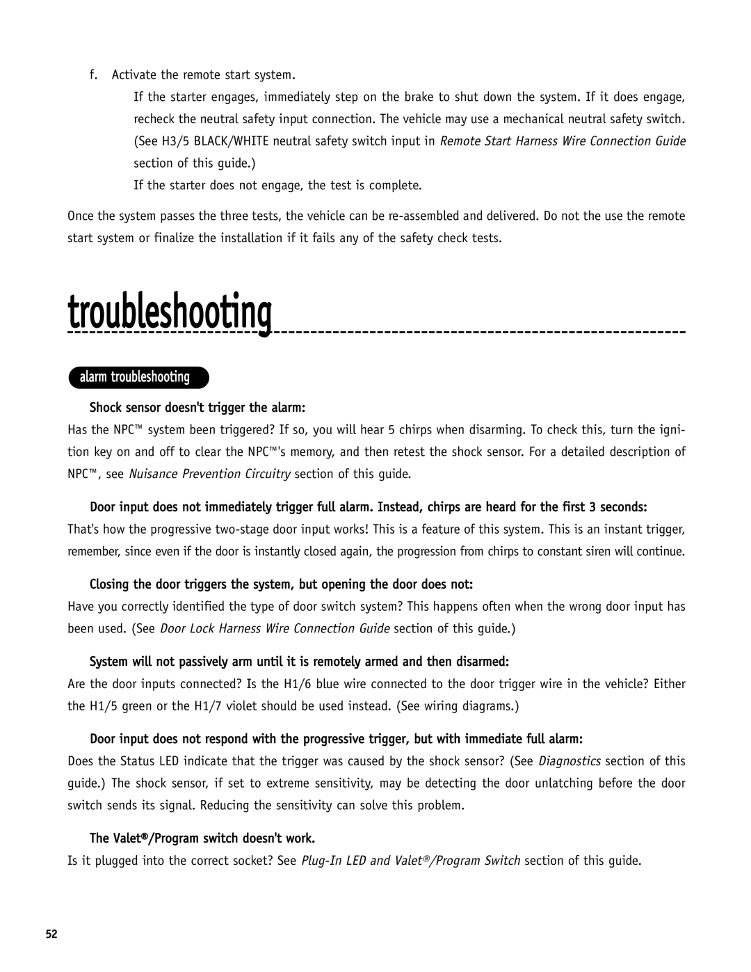 Directed Electronics SR6000 manual Troubleshooting, Alarm troubleshooting 