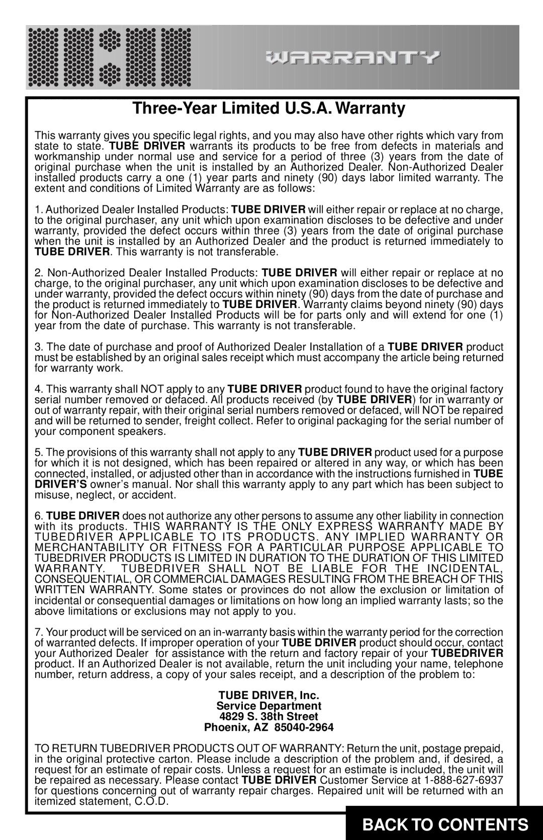 Directed Electronics TD275/2150 specifications Three-Year Limited U.S.A. Warranty 