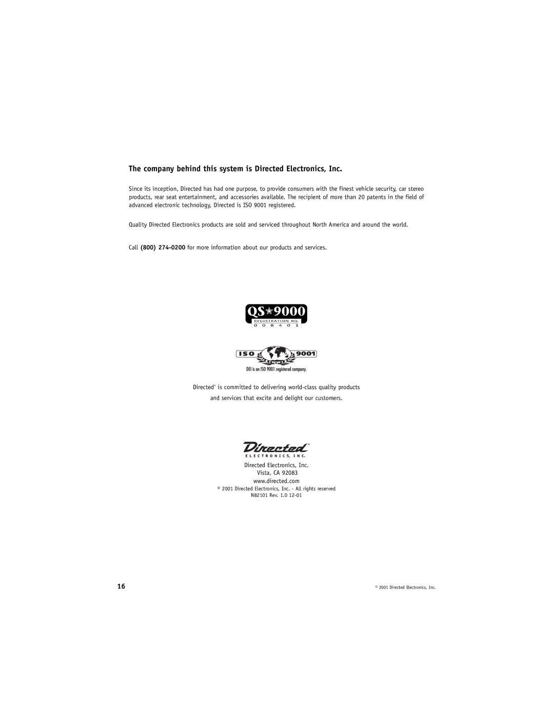 Directed Electronics VC2010 manual Company behind this system is Directed Electronics, Inc 