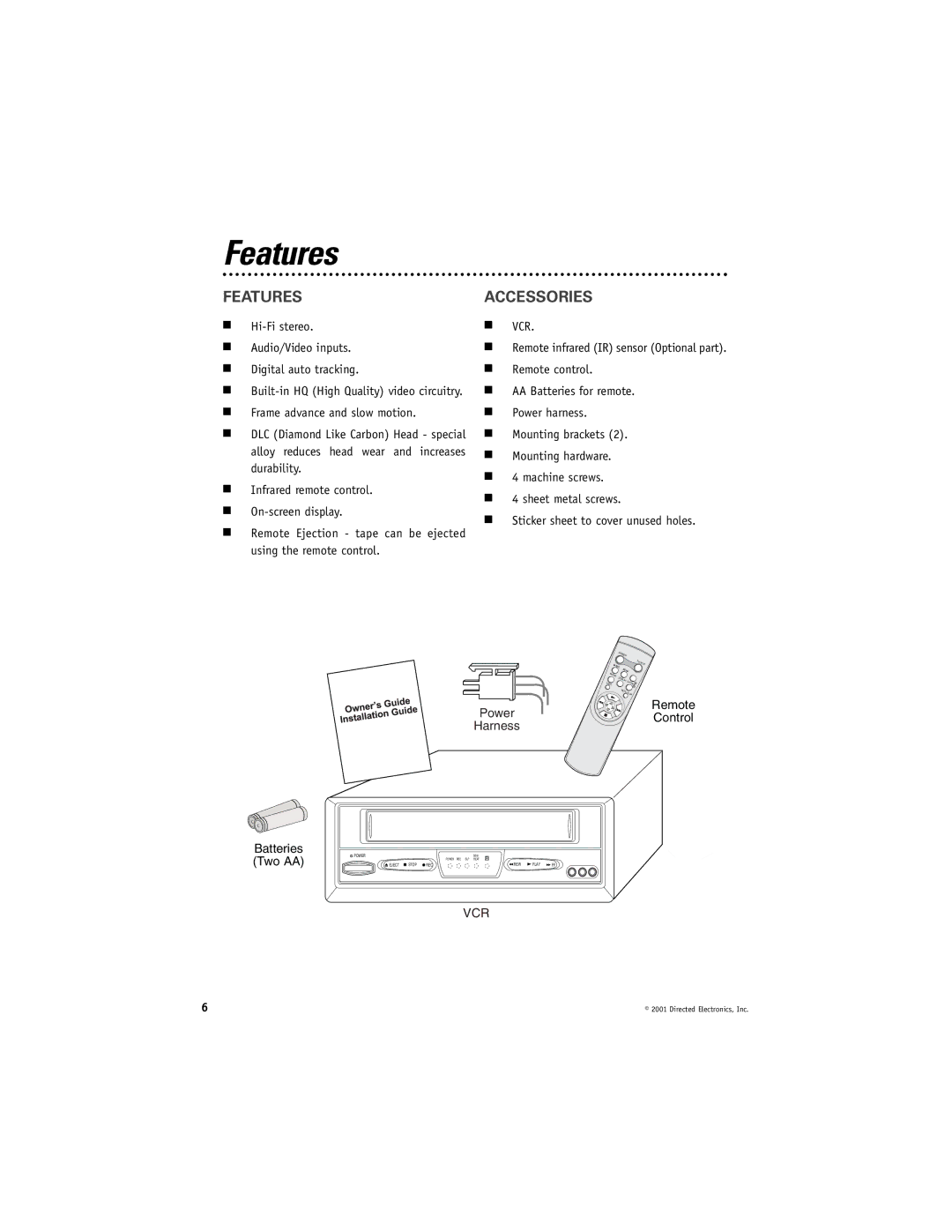 Directed Electronics VC2010 manual Features, Accessories, Remote, Control 