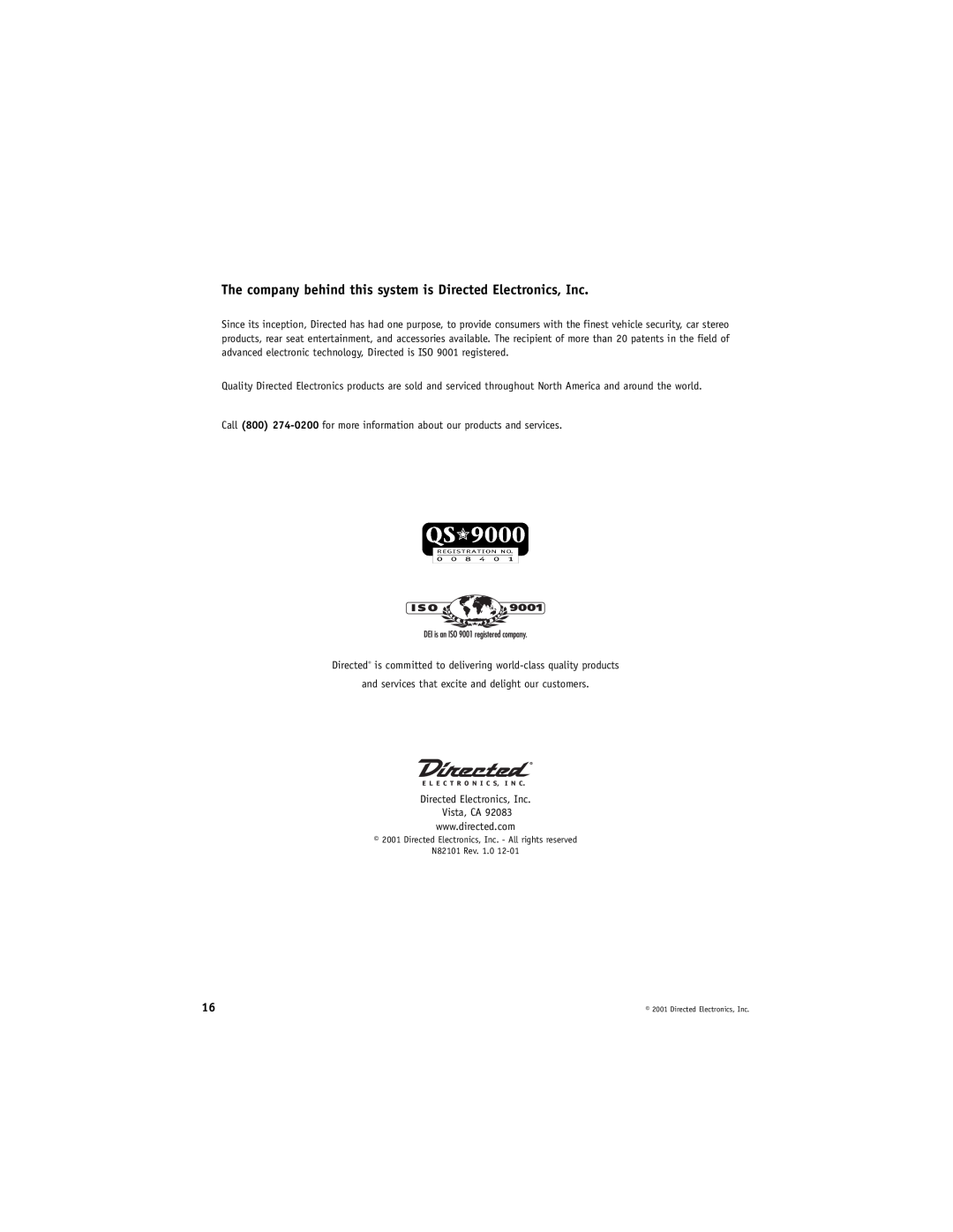 Directed Electronics VC2010 manual The company behind this system is Directed Electronics, Inc 