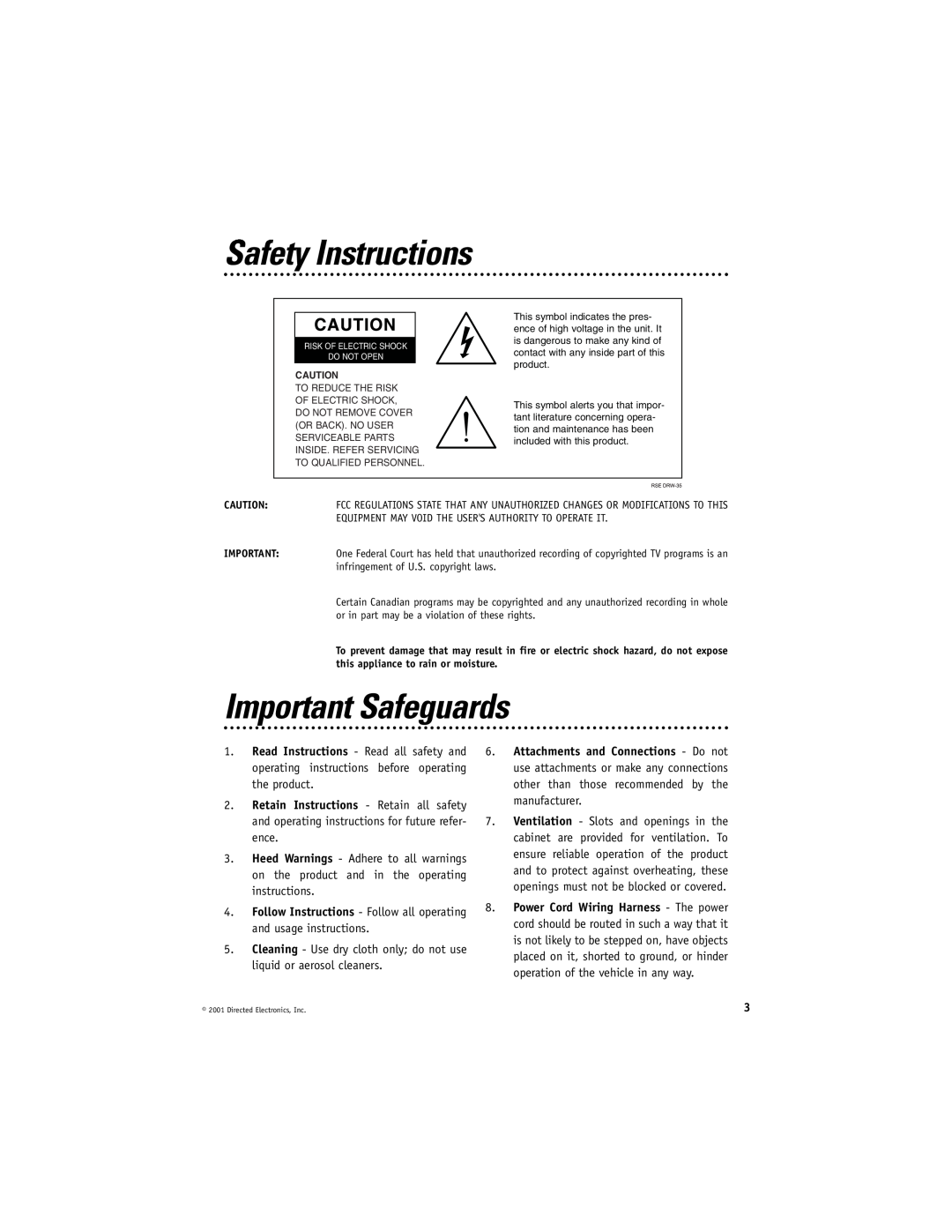 Directed Electronics VC2010 manual Safety Instructions, Important Safeguards 
