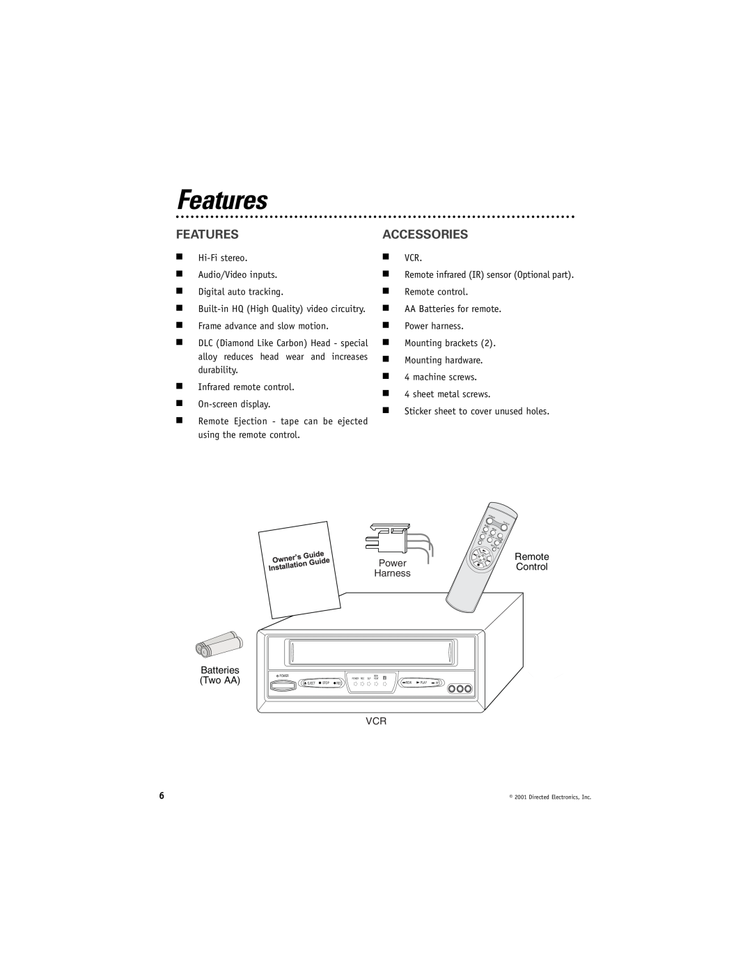 Directed Electronics VC2010 manual Features, Accessories 