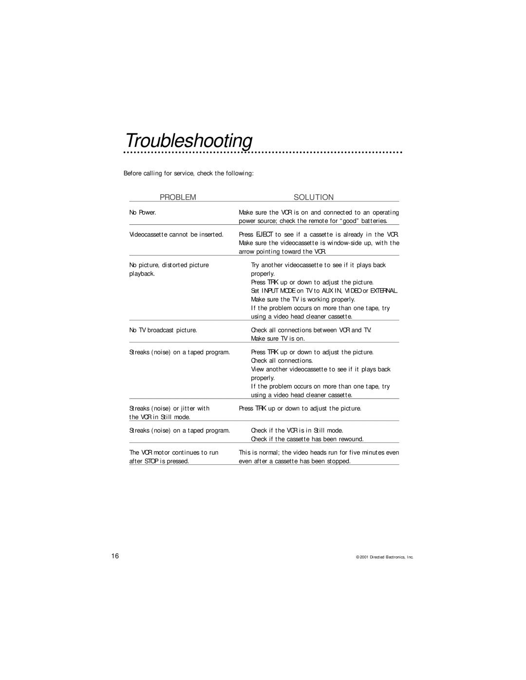 Directed Electronics VC2050 manual Troubleshooting 