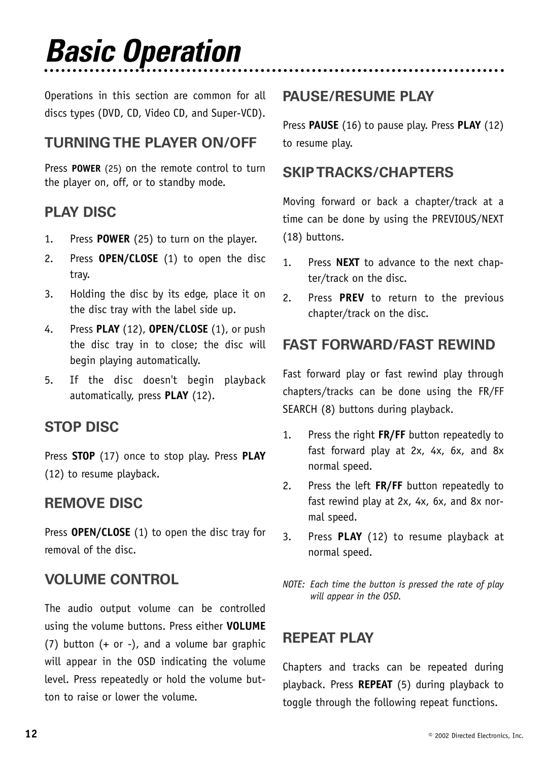 Directed Video DV1600 manual Basic Operation 