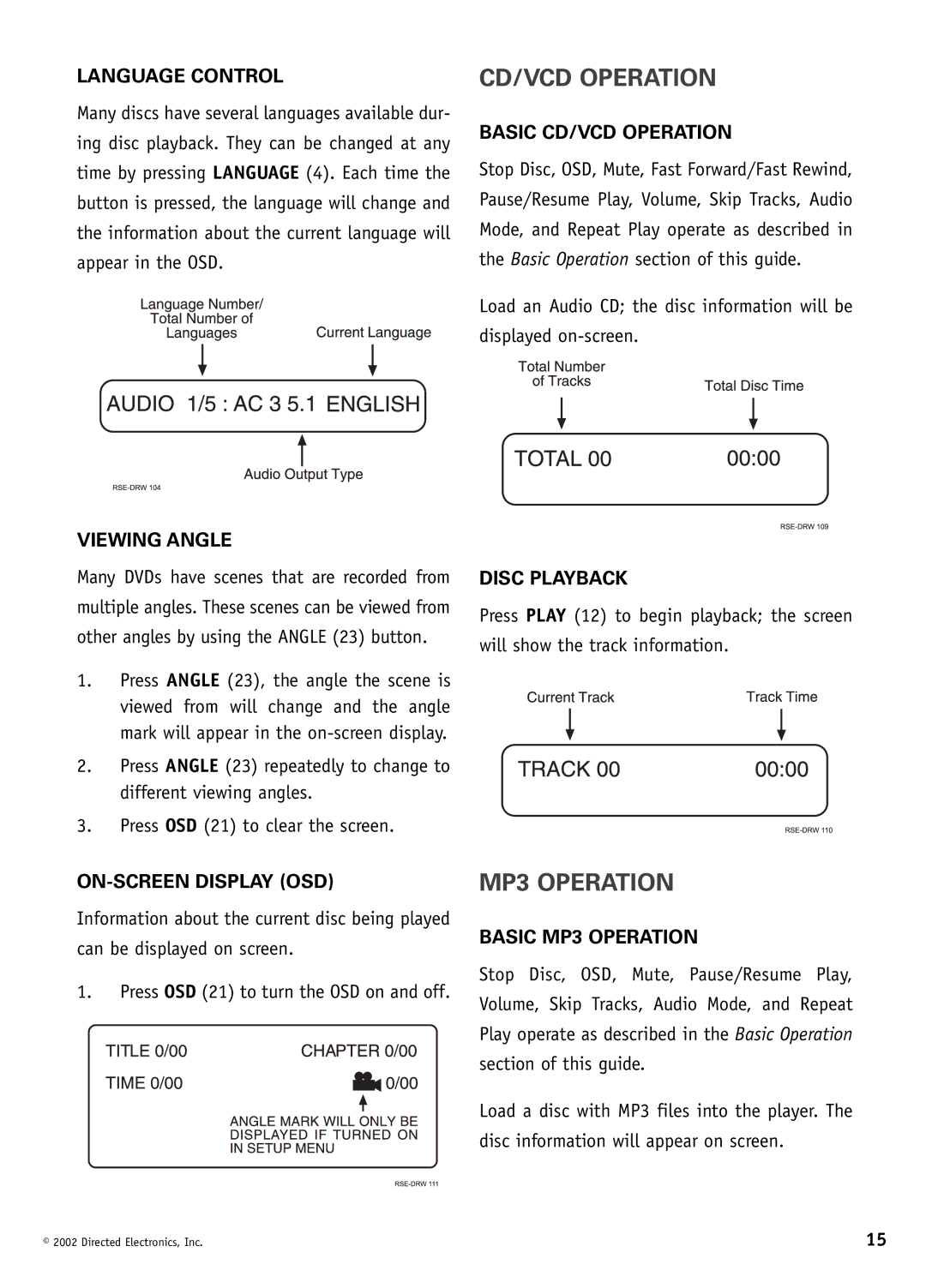 Directed Video DV1600 manual CD/VCD Operation, MP3 Operation 