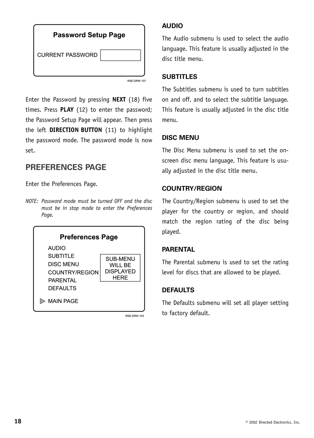 Directed Video DV1600 manual Preferences 