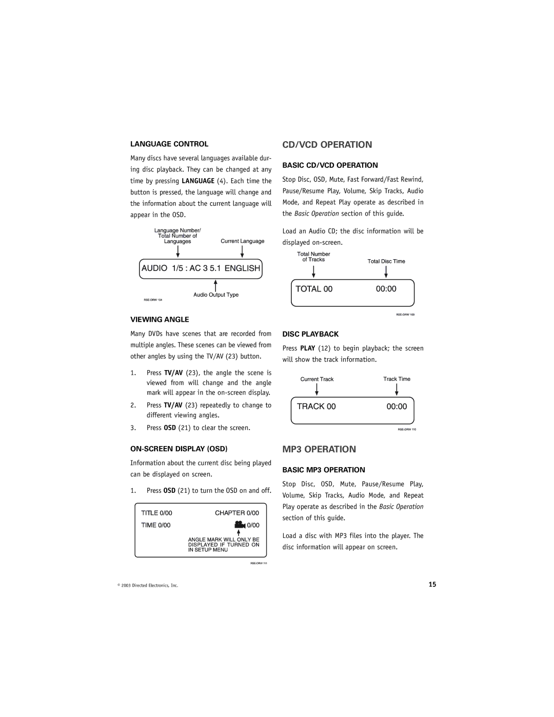 Directed Video DV1700 manual CD/VCD Operation, MP3 Operation 