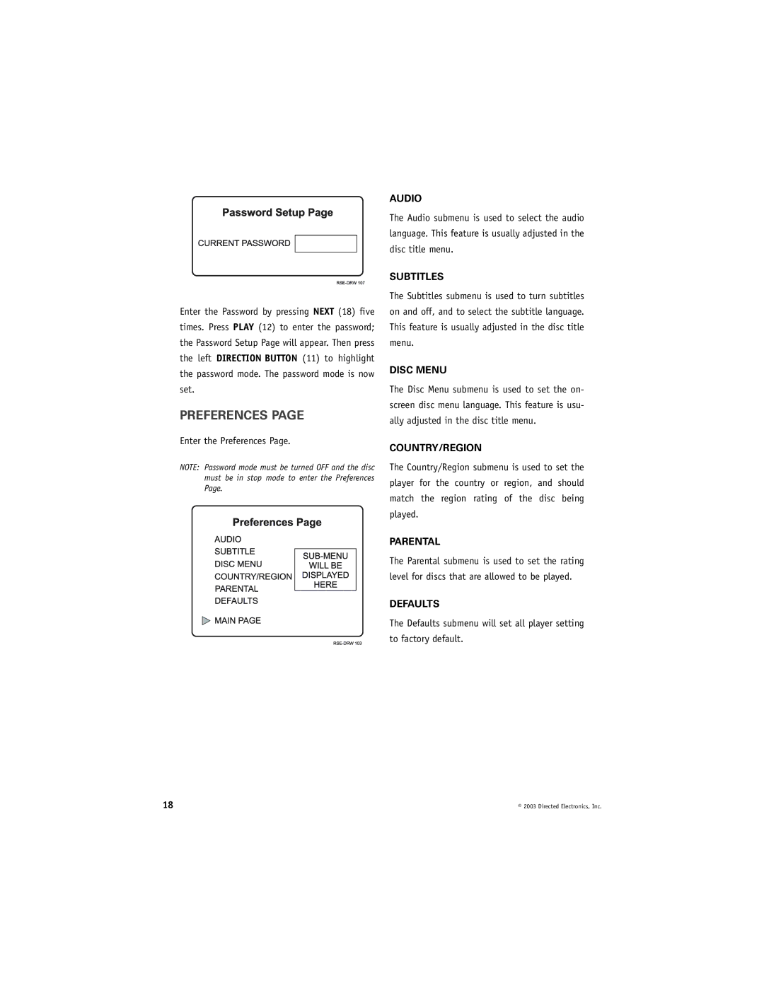 Directed Video DV1700 manual Preferences 