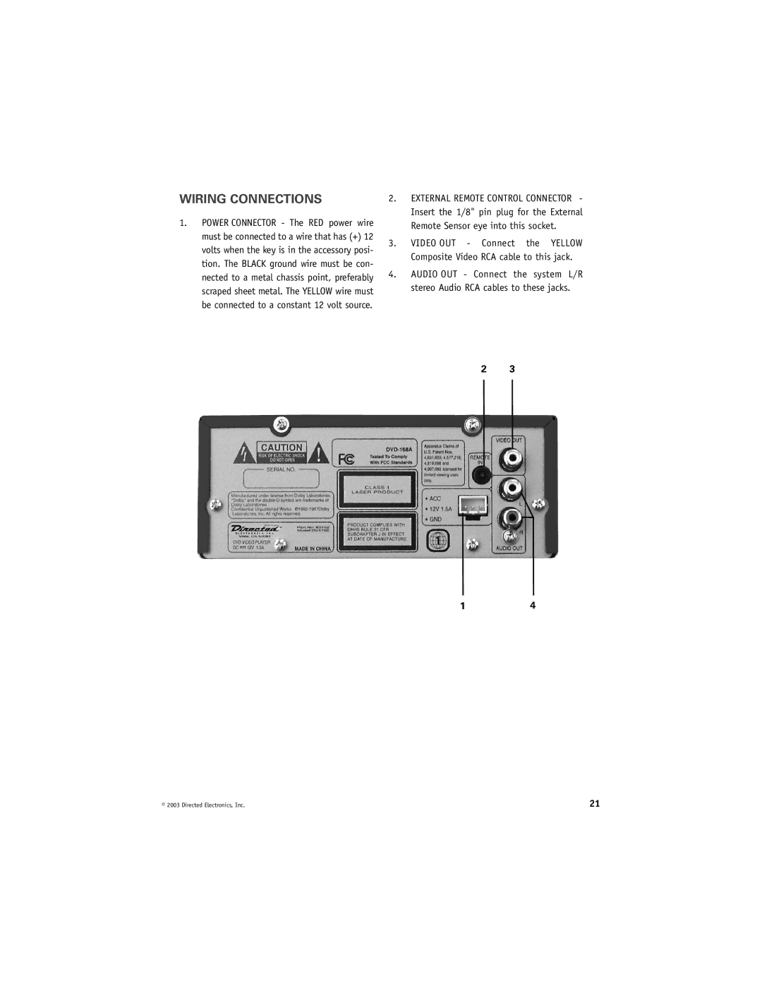 Directed Video DV1700 manual Wiring Connections 