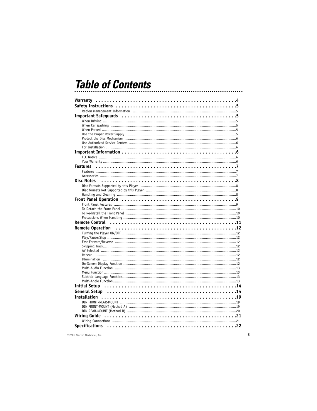 Directed Video DV2600 manual Table of Contents 