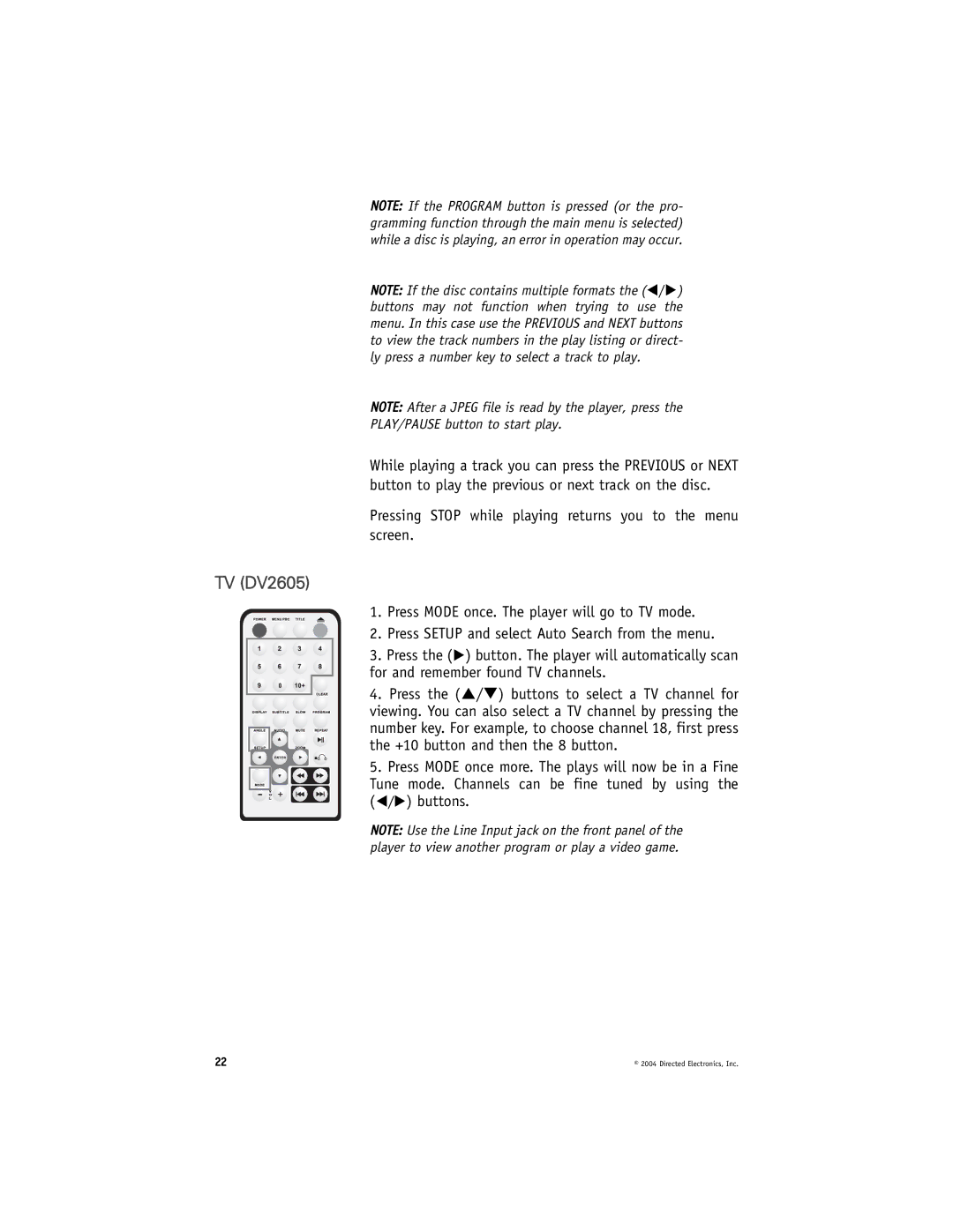 Directed Video DV2602 manual TV DV2605 