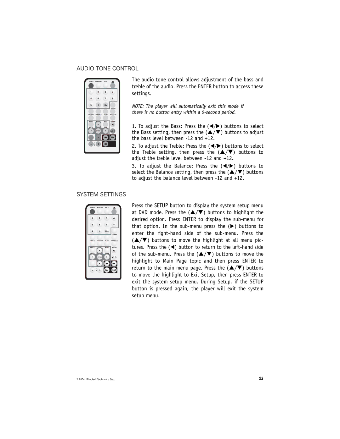 Directed Video DV2602, DV2605 manual Audio Tone Control 