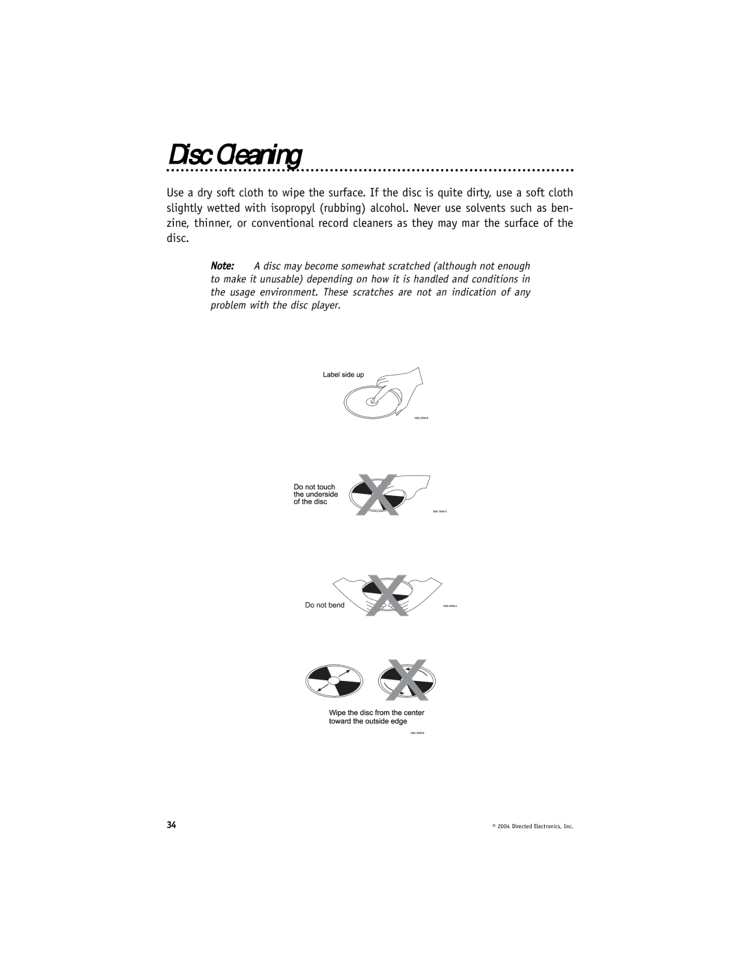 Directed Video DV2605, DV2602 manual Disc Cleaning 