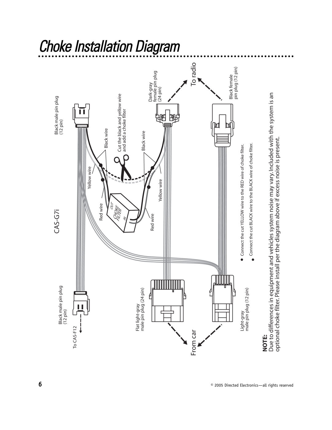 Directed Video GM100 manual Choke Installation Diagram, From car, CAS-G7i, To radio 
