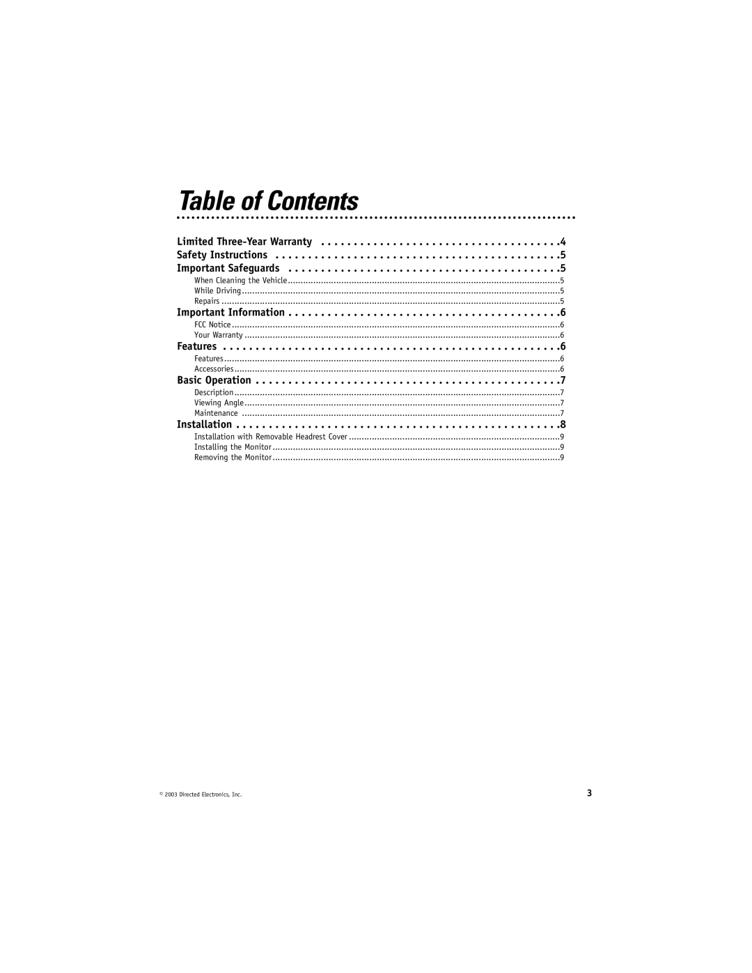 Directed Video HRB100 manual Table of Contents 