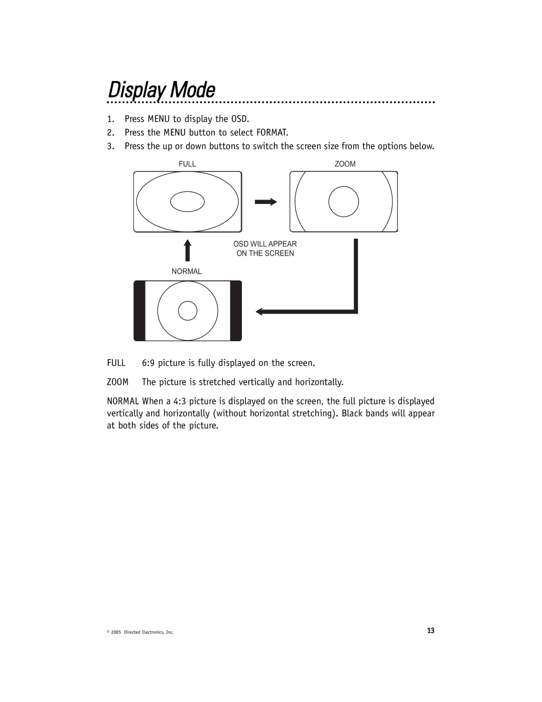 Directed Video HVM580 manual Display Mode, Zoom 