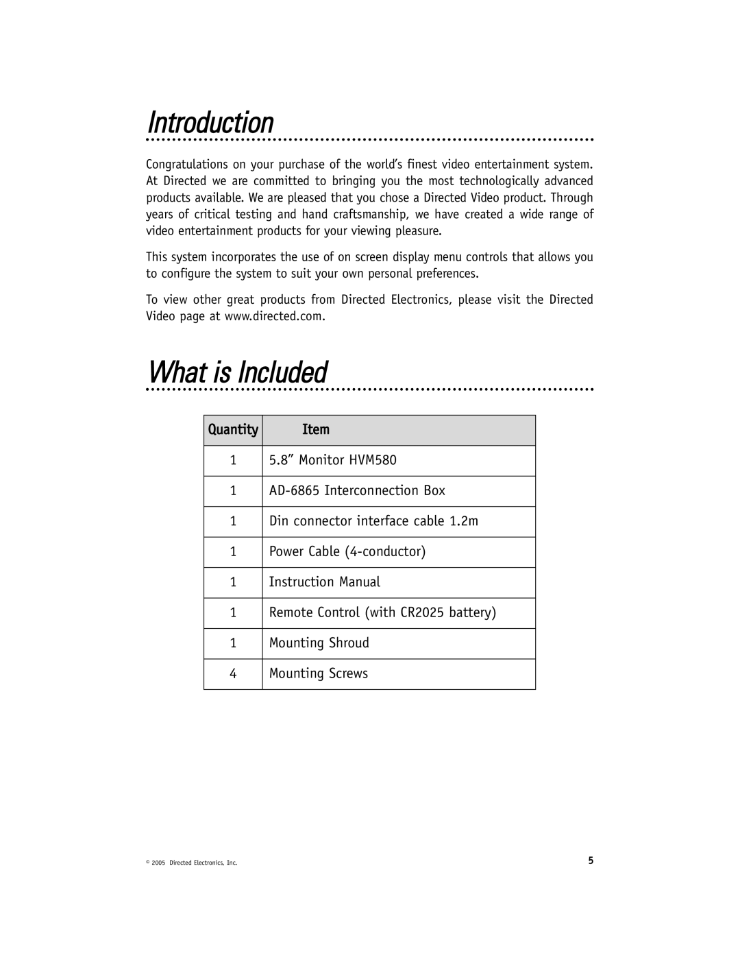 Directed Video HVM580 manual Introduction, What is Included 