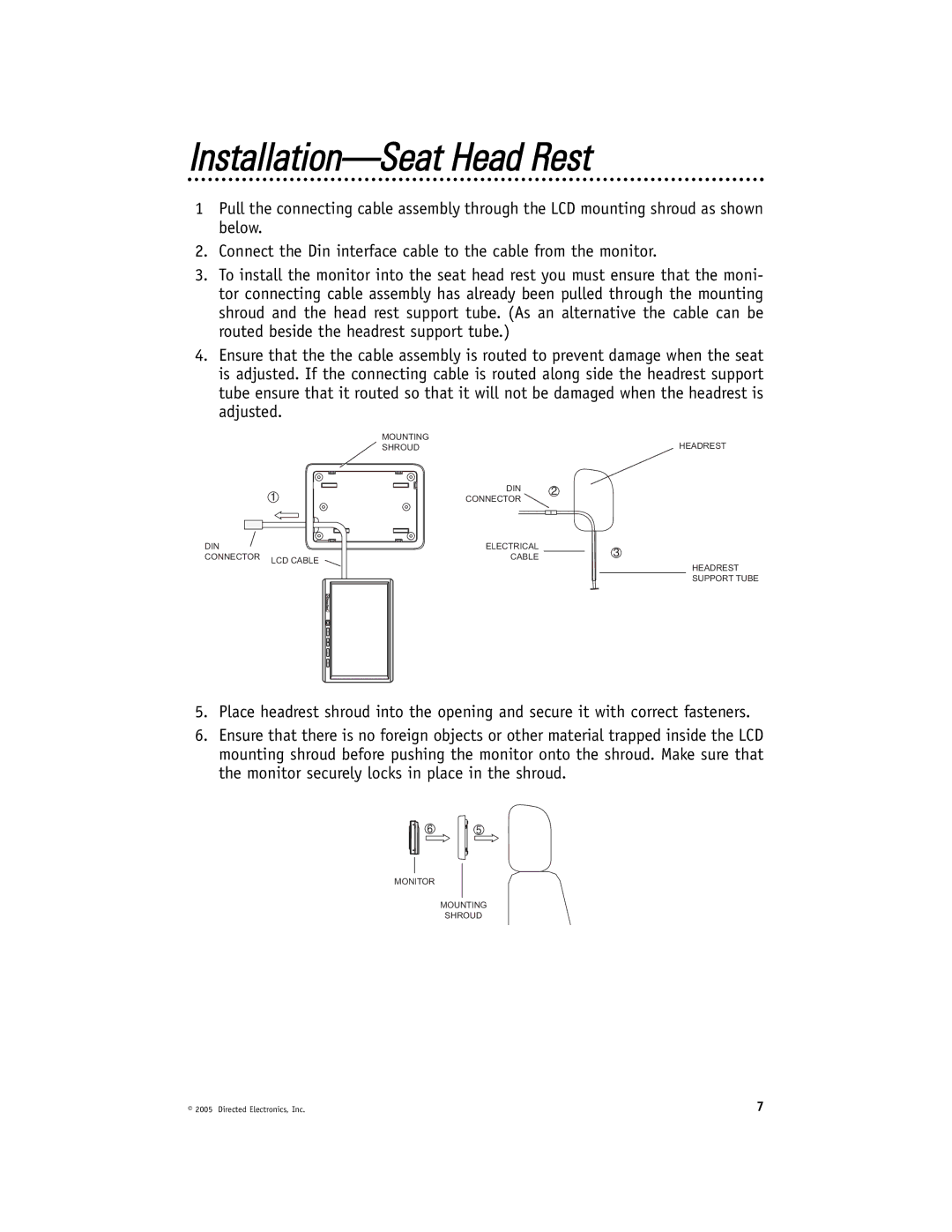 Directed Video HVM580 manual Installation-Seat Head Rest 