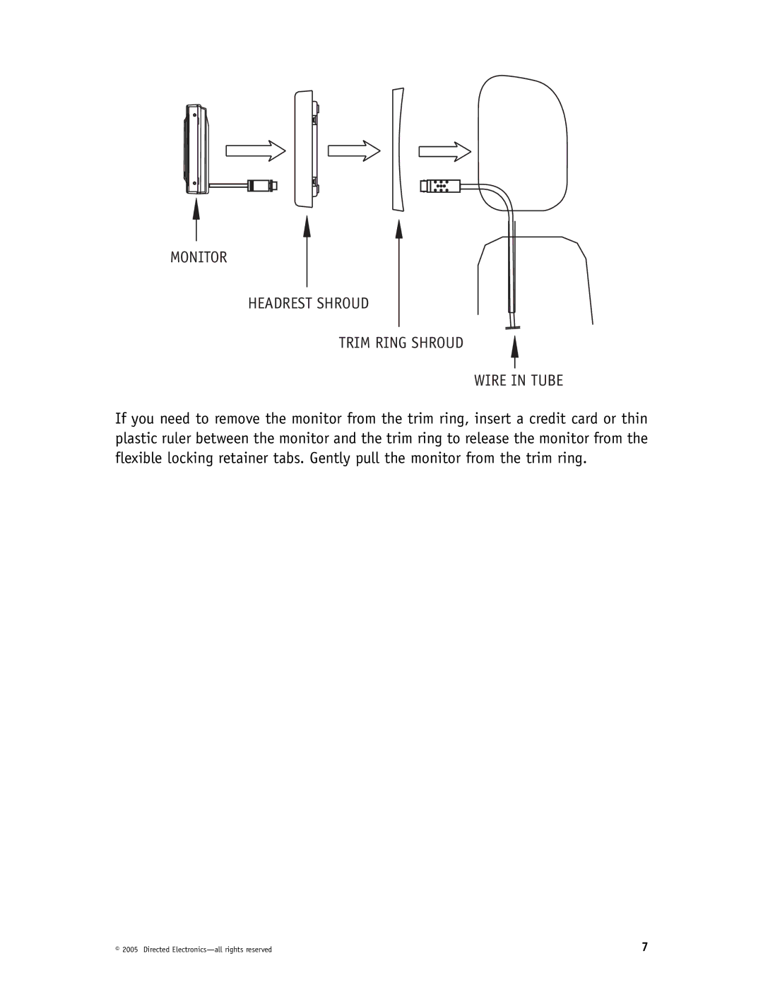 Directed Video HVM700 manual Monitor Headrest Shroud Trim Ring Shroud Wire in Tube 