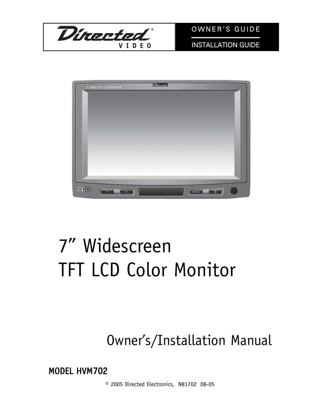 Directed Video HVM702 installation manual Widescreen TFT LCD Color Monitor 