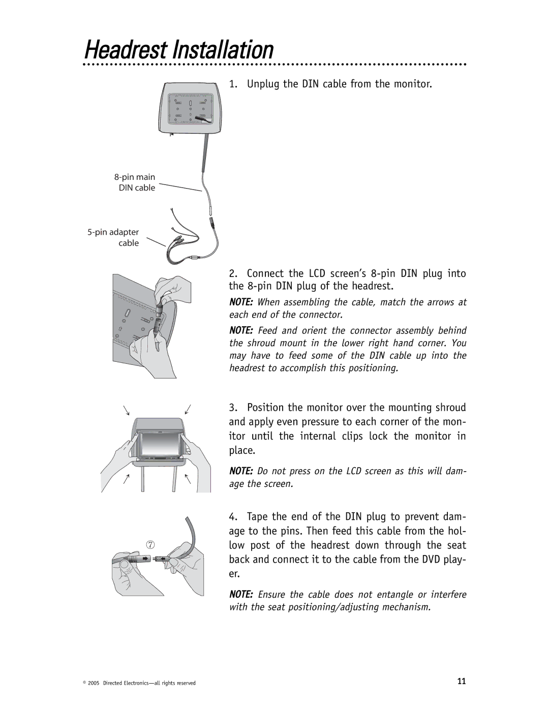 Directed Video HVM702 installation manual Headrest Installation 