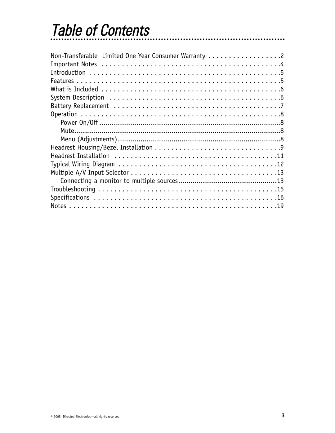 Directed Video HVM702 installation manual Table of Contents 