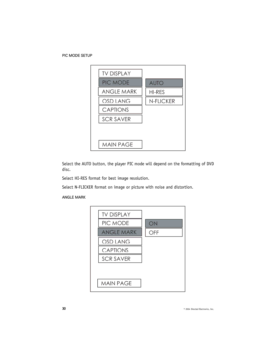 Directed Video OHD070 manual PIC Mode Setup 