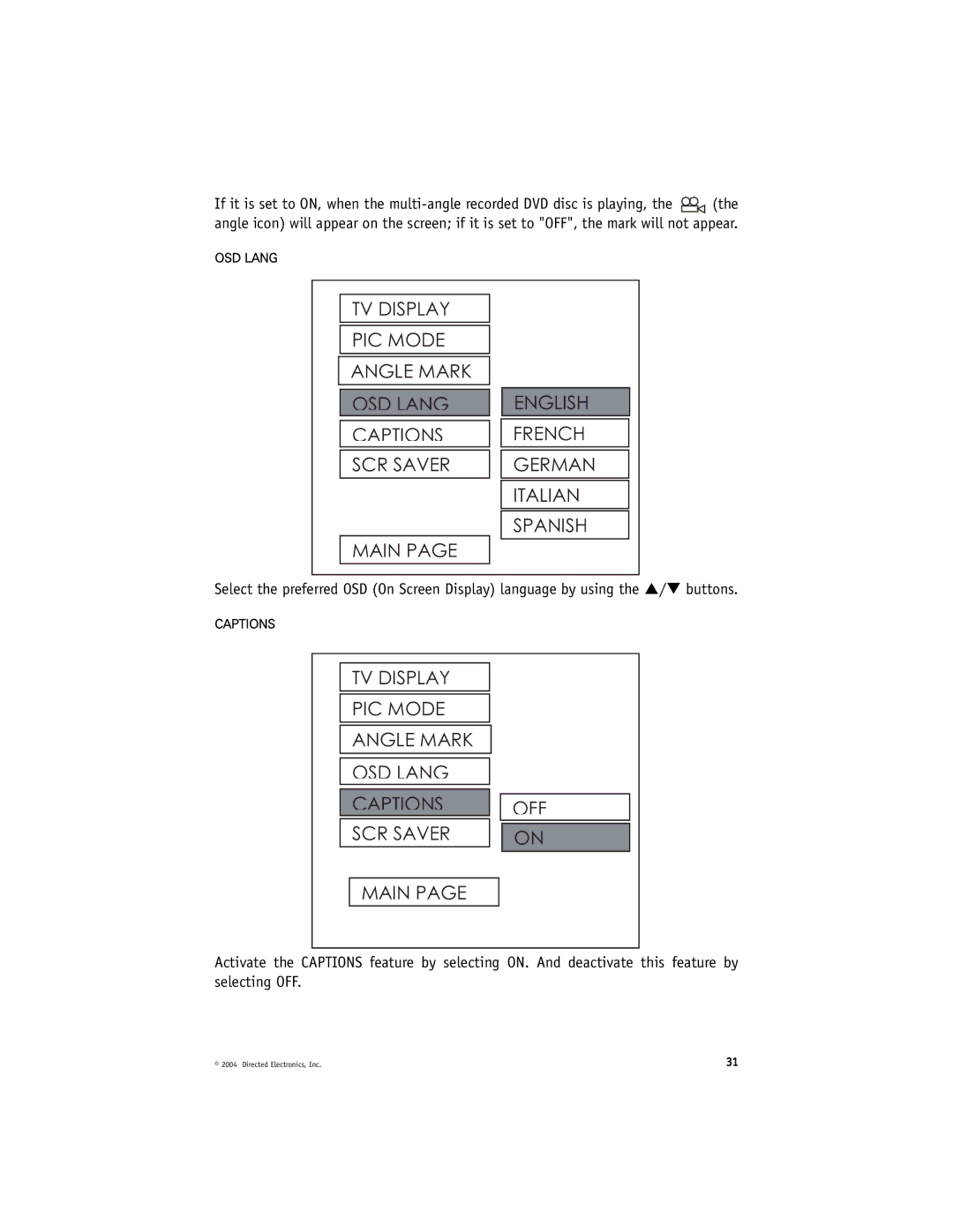 Directed Video OHD070 manual OSD Lang 