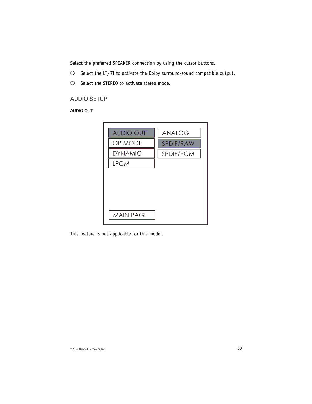 Directed Video OHD070 manual Audio Setup 