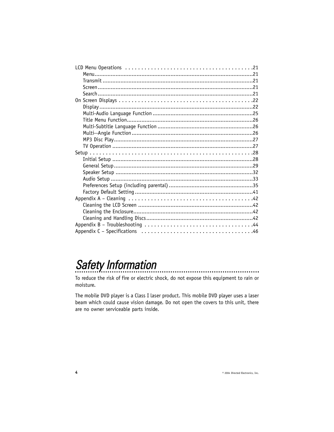 Directed Video OHD070 manual Safety Information 