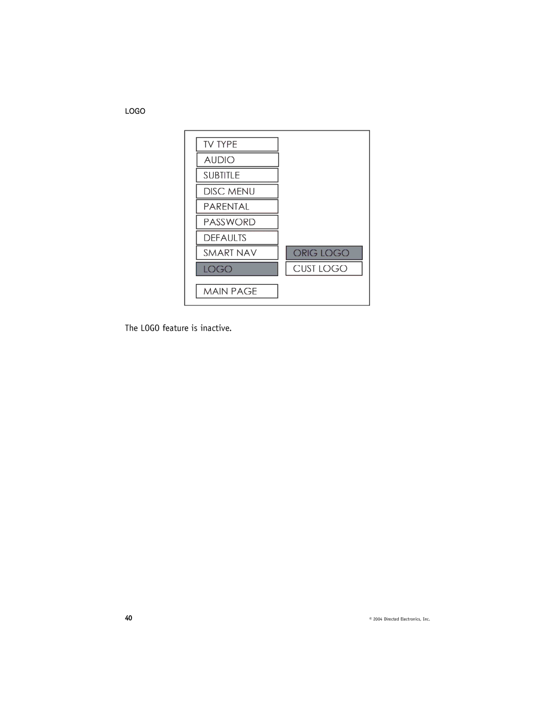 Directed Video OHD070 manual Logo feature is inactive 