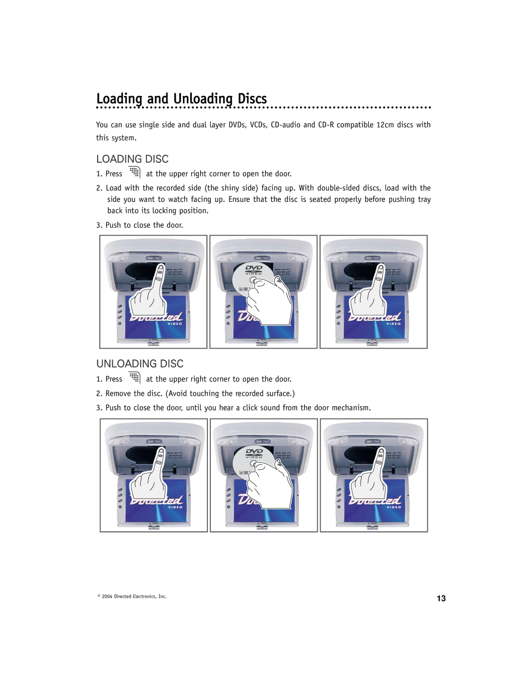 Directed Video OHD1040 manual Loading and Unloading Discs, Loading Disc 