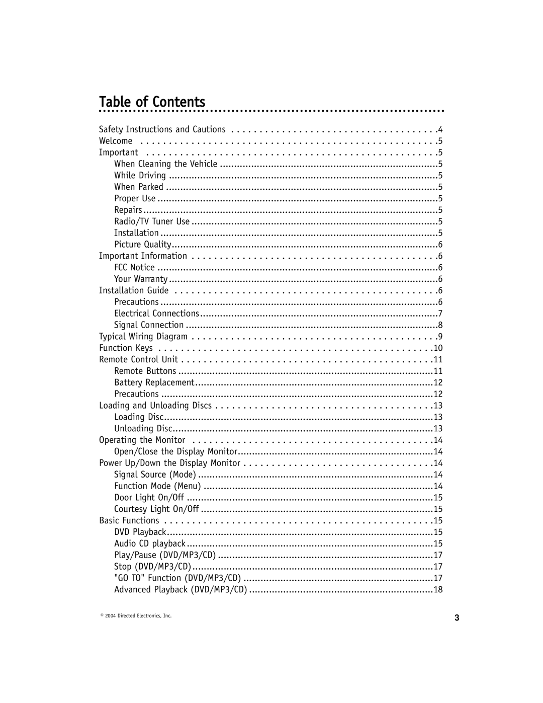 Directed Video OHD1040 manual Table of Contents 