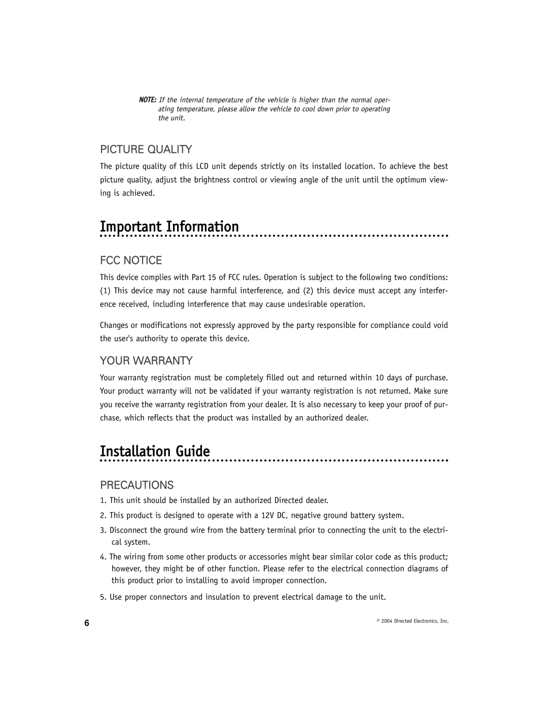 Directed Video OHD1040 manual Important Information, Installation Guide 