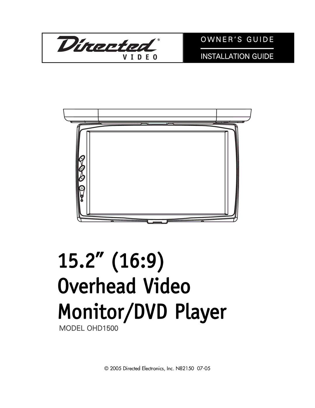 Directed Video manual 15.2 169 Overhead Video Monitor/DVD Player, Model OHD1500 