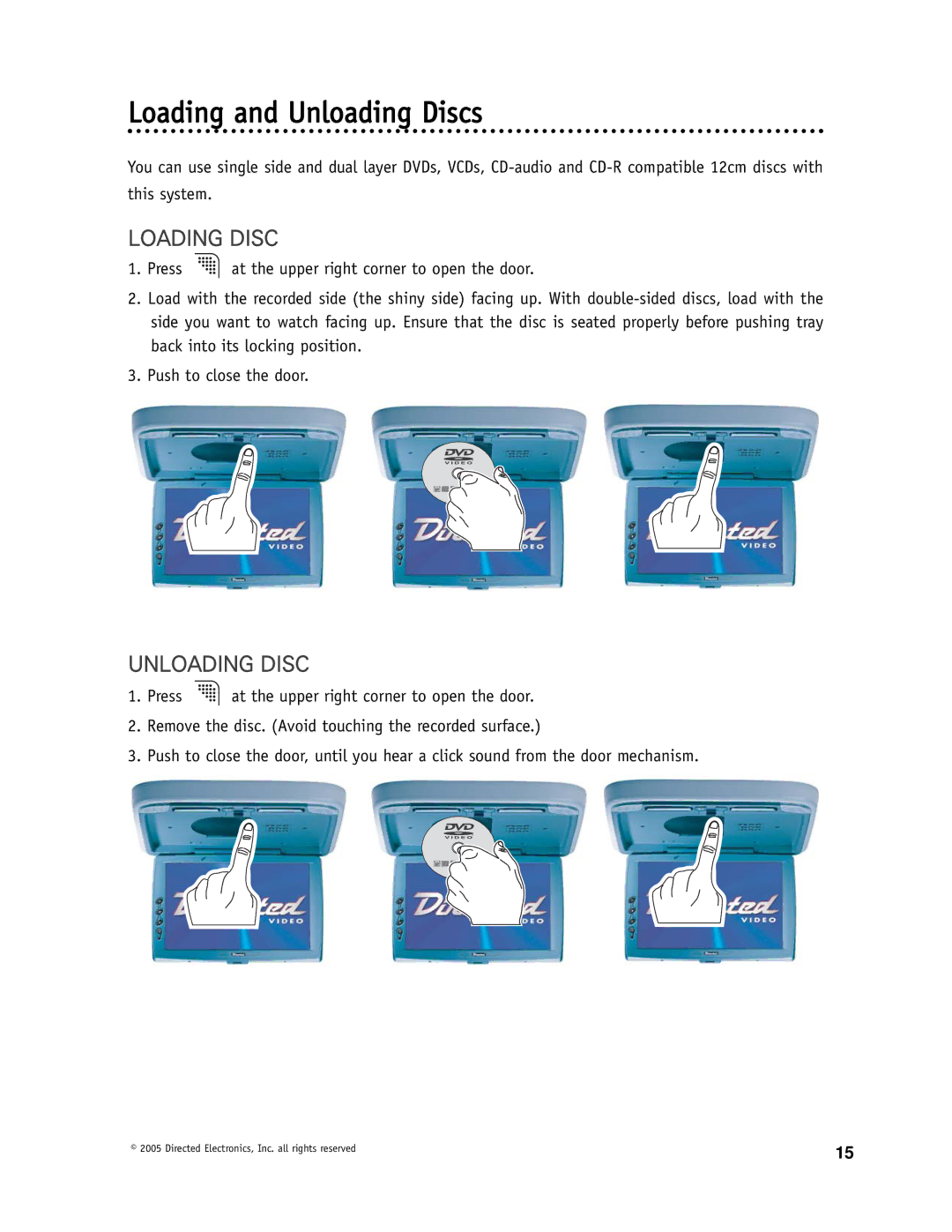 Directed Video OHD1500 manual Loading and Unloading Discs, Loading Disc 