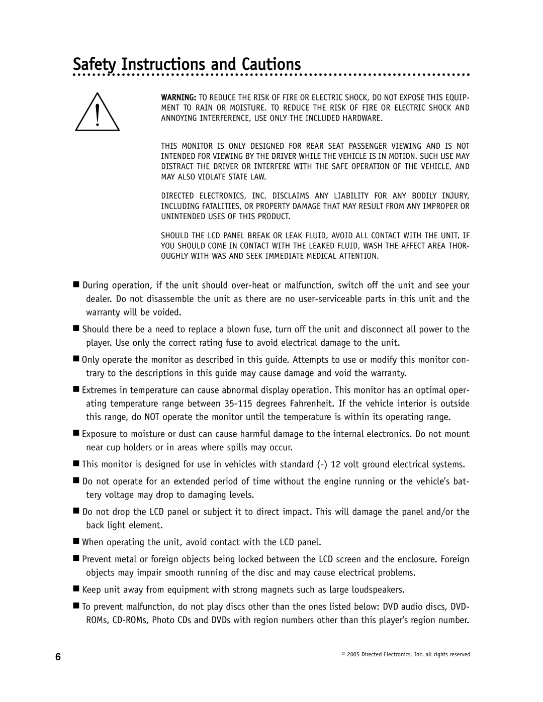 Directed Video OHD1500 manual Safety Instructions and Cautions 