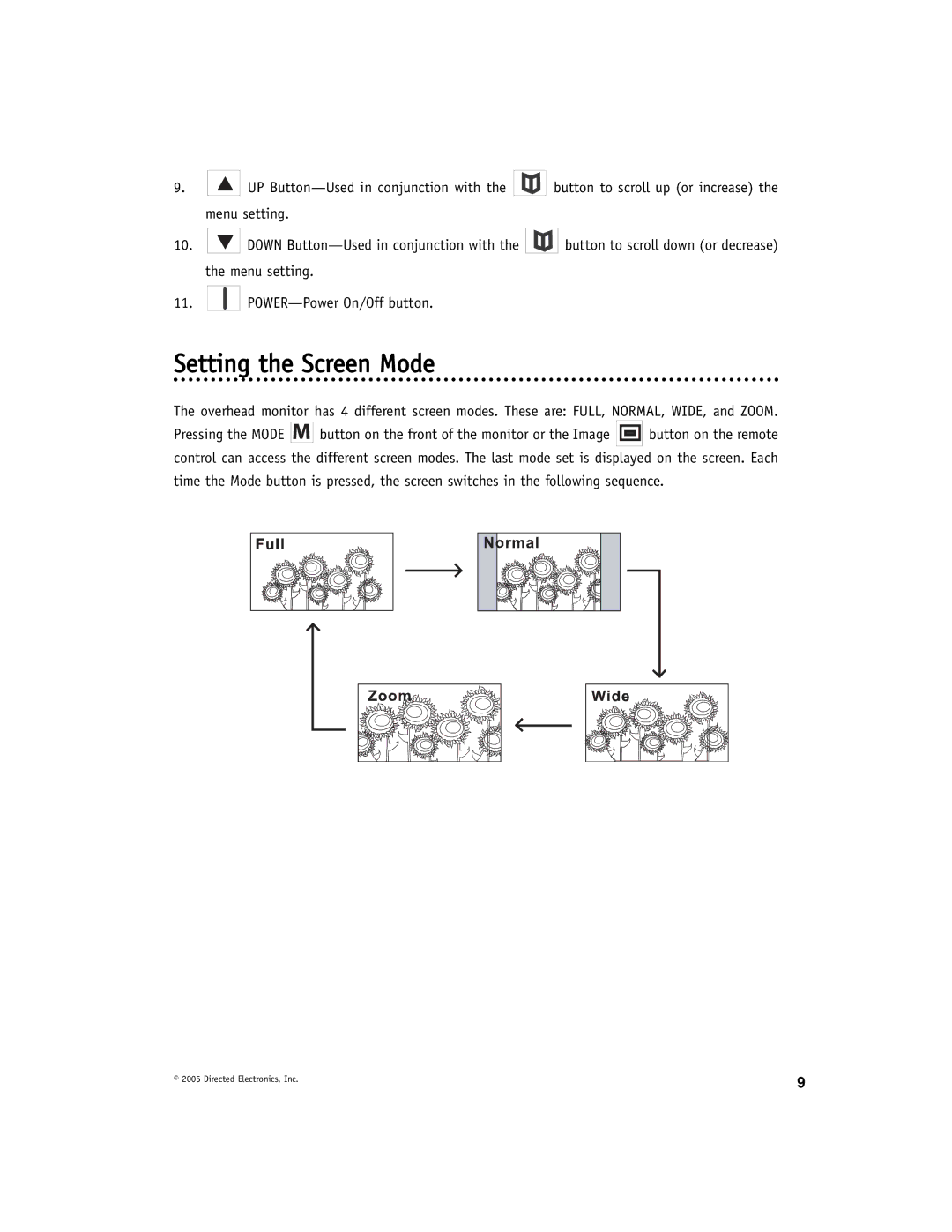 Directed Video OHW17 manual Setting the Screen Mode 