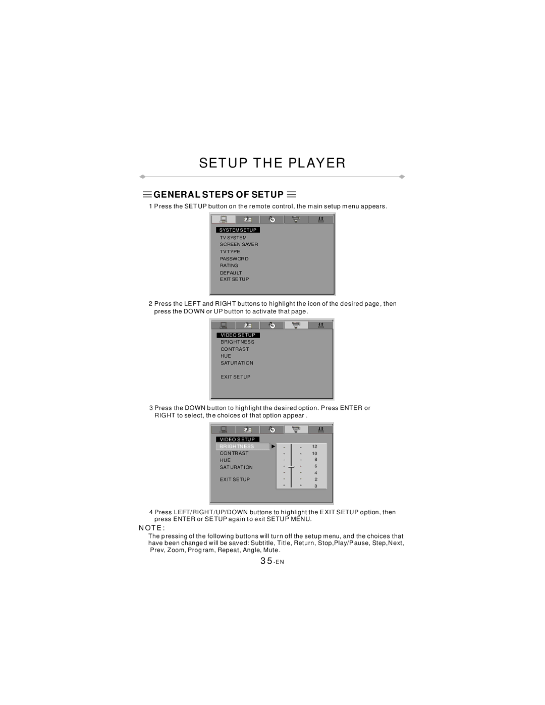 Directed Video TD850 manual Setup the Player, General Steps of Setup 