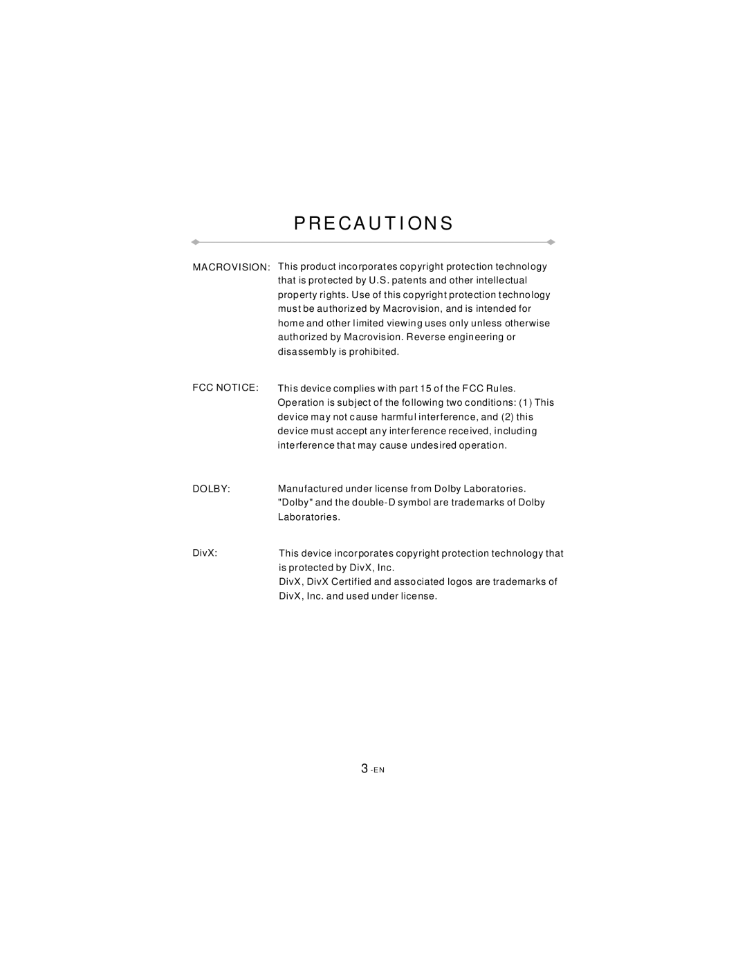 Directed Video TD850 manual Macrovision FCC Notice 