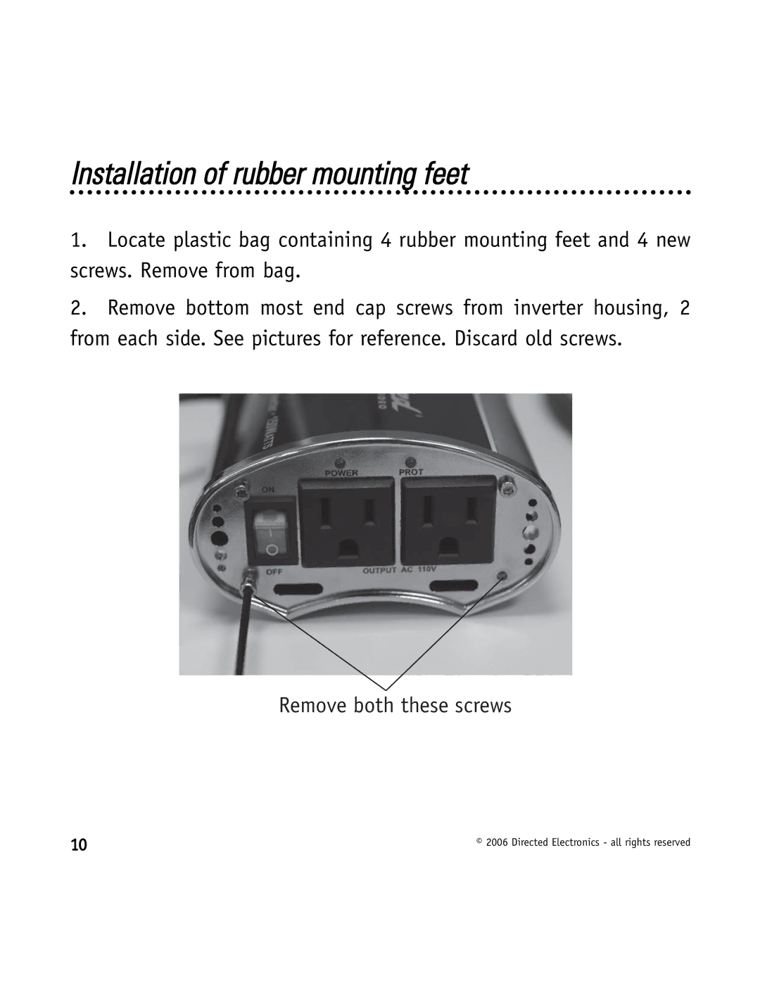 Directed Video VDC301 manual Installation of rubber mounting feet 